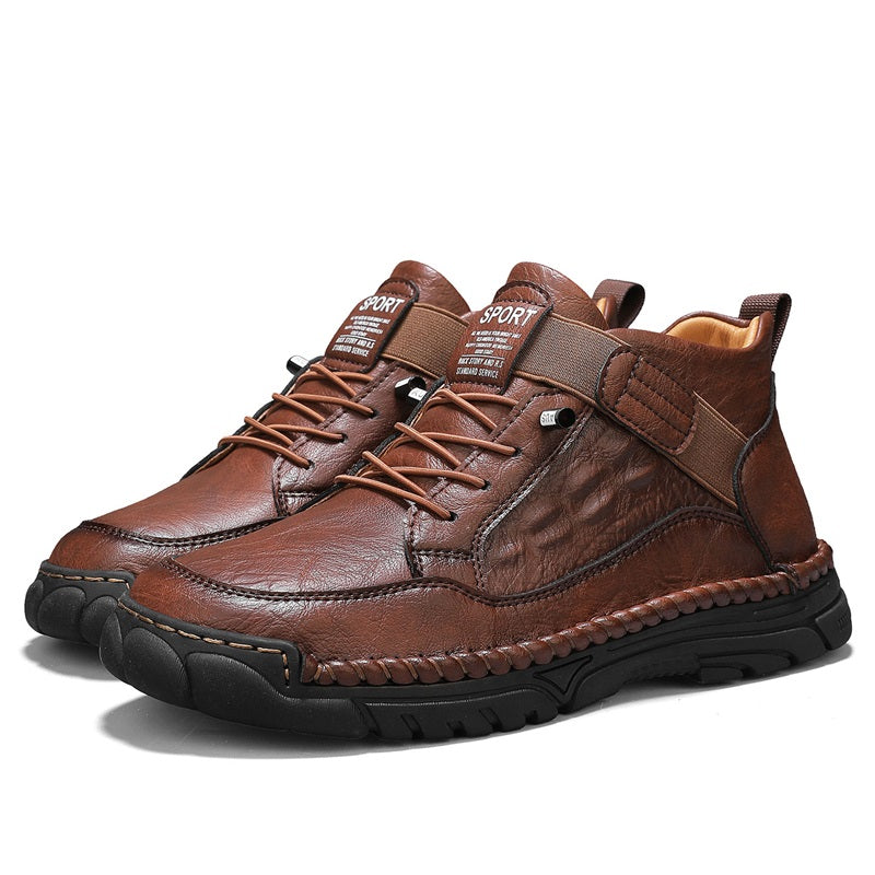 Mens Casual Leather Shoes Ankle Chukka Boots Slip On Lightweight Loafers Mid top Walking Driving Shoes for Male