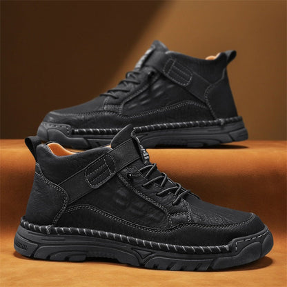 Mens Casual Leather Shoes Ankle Chukka Boots Slip On Lightweight Loafers Mid top Walking Driving Shoes for Male