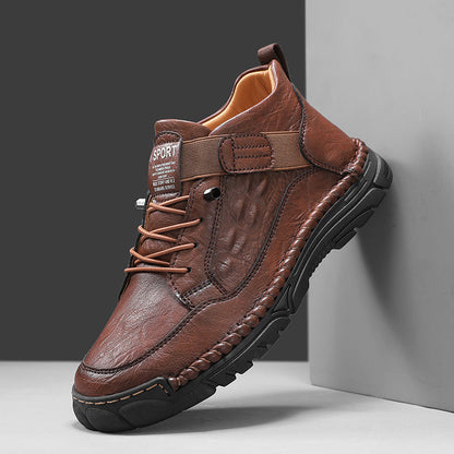 Mens Casual Leather Shoes Ankle Chukka Boots Slip On Lightweight Loafers Mid top Walking Driving Shoes for Male