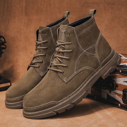 Men’s Leather Work Chukka Boots, Hand-Stitched Lace-Up Ankle Boots with Waterproof Lining, Non-Slip/Oil-Resistant Sole, Arch Support