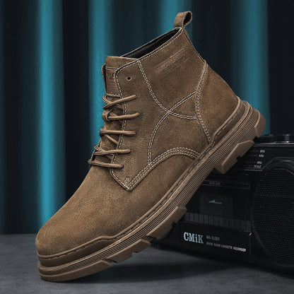 Men’s Leather Work Chukka Boots, Hand-Stitched Lace-Up Ankle Boots with Waterproof Lining, Non-Slip/Oil-Resistant Sole, Arch Support