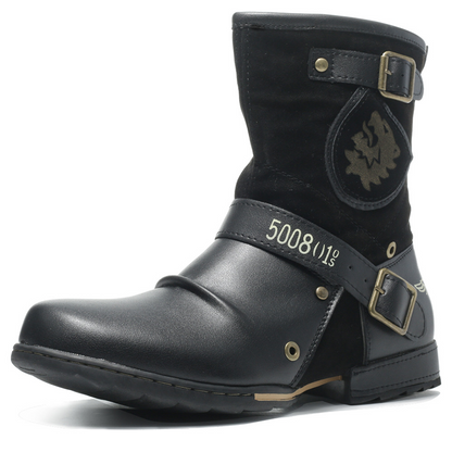 Men’s Vintage Outdoor Moto Work Boots — Handcrafted Stitching, Waterproof Leather & Slip-Resistant Traction