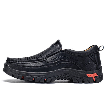 Men’s Handmade Perforated Leather Work & Outdoor Shoes – Arch Support, Wide Toe Box, Easy Slip-On, Rugged Non-Slip Sole