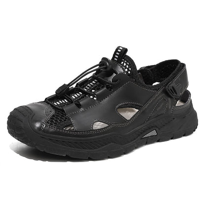 Men's Mixed Material Sandals - Velcro Strap, Breathable, Wide Toe Box with Arch Support
