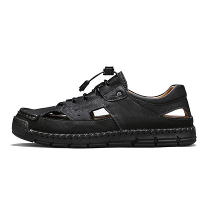 Men's Genuine Leather Sandals - Lace-Up, Slip-Resistant, Wide Toe Box with Arch Support