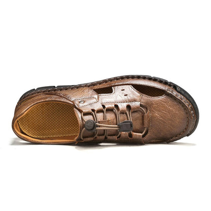 Men's Genuine Leather Sandals - Lace-Up, Slip-Resistant, Wide Toe Box with Arch Support