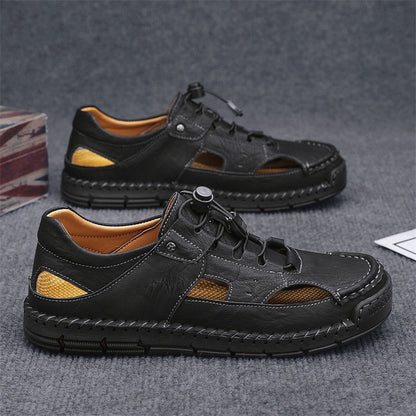 Men's Genuine Leather Sandals - Lace-Up, Slip-Resistant, Wide Toe Box with Arch Support