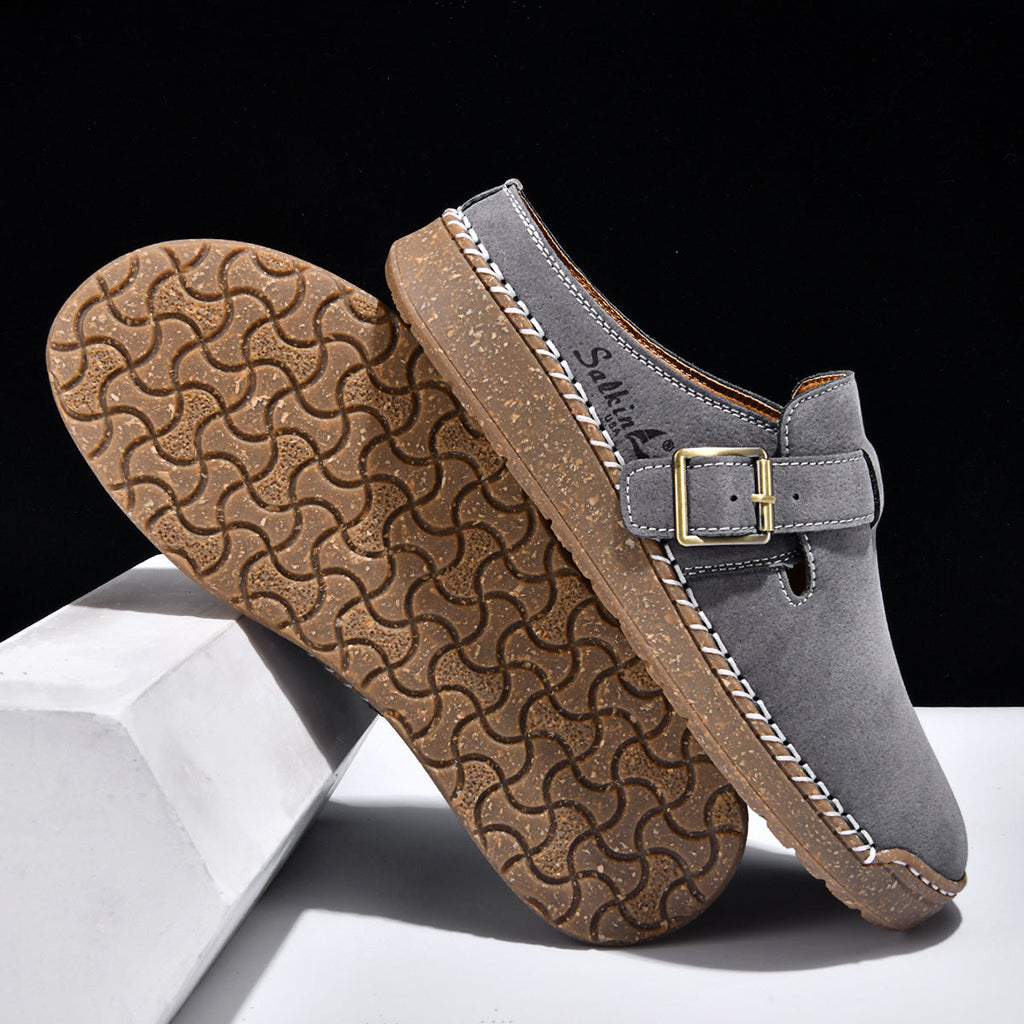 Men's Genuine Leather Sandals - Slip-On, Breathable, Wide Toe Box with Arch Support