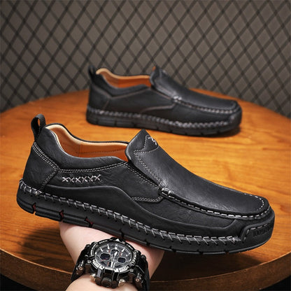 Men's Genuine Leather Casual Boots - Slip-On, Waterproof, Wide Toe Box with Arch Support