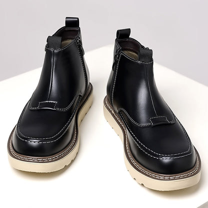 Men's Genuine Leather Casual Boots - Side Zipper, Waterproof, Wide Toe Box with Arch Support