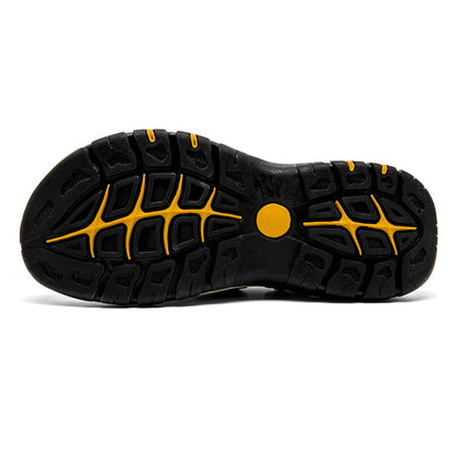 Men's Genuine Leather Sandals - Slip-On, Breathable, Wide Toe Box with Arch Support