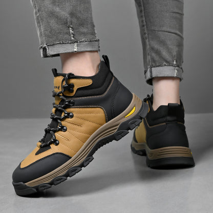 Men's Genuine Leather Work Boots - Lace-Up, Slip-Resistant, Wide Toe Box with Arch Support