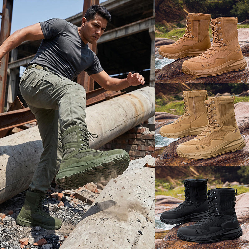 Men's Genuine Leather Work Boots - Lace-Up, Slip-Resistant, Wide Toe Box with Arch Support