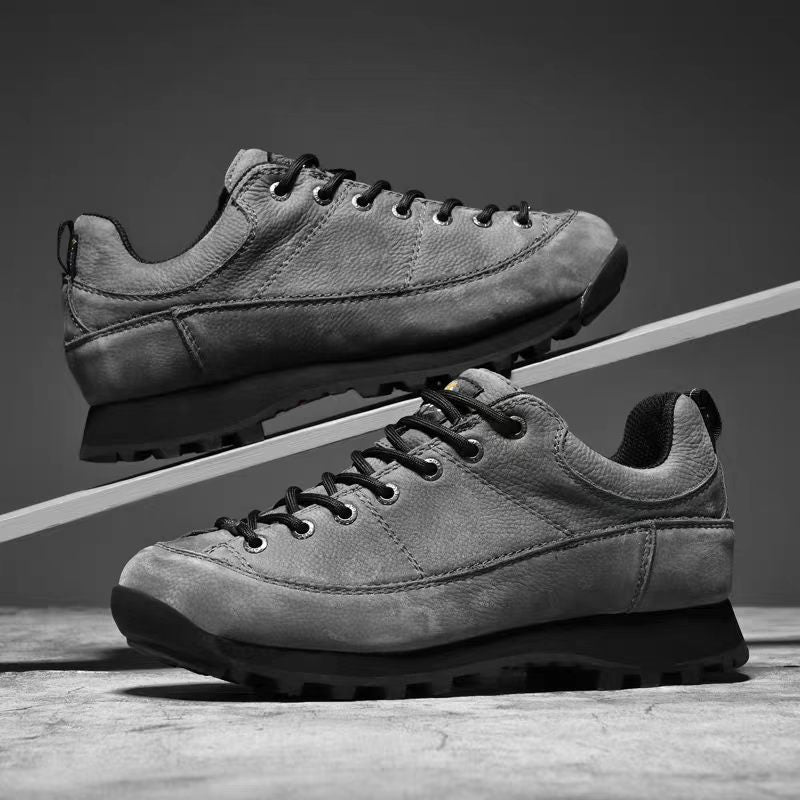 Men's Genuine Leather Hiking Sneakers- Lace-Up, Waterproof, Wide Toe Box with Arch Support