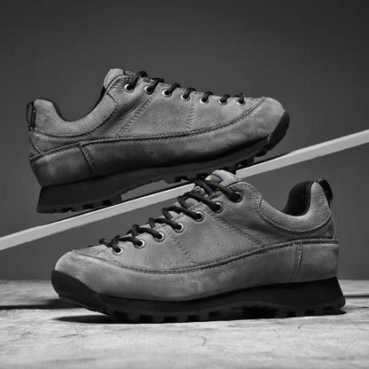 Men's Genuine Leather Hiking Sneakers- Lace-Up, Waterproof, Wide Toe Box with Arch Support