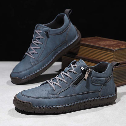 Men's Genuine Leather Casual Mid top shoes - Side Zipper, Waterproof, Wide Toe Box with Arch Support