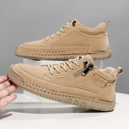 Men's Genuine Leather Casual Mid top shoes - Side Zipper, Waterproof, Wide Toe Box with Arch Support