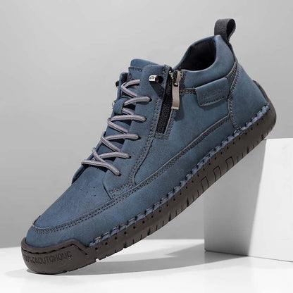 Men's Genuine Leather Casual Mid top shoes - Side Zipper, Waterproof, Wide Toe Box with Arch Support