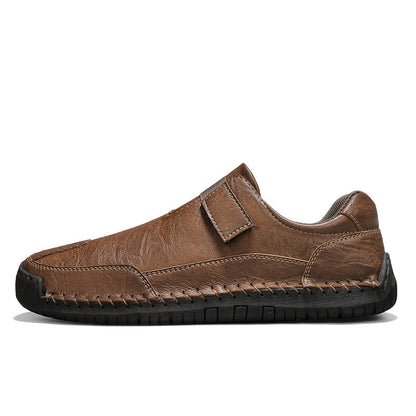 Men's Genuine Leather Walking Shoes - Slip-On, Waterproof, Wide Toe Box with Arch Support