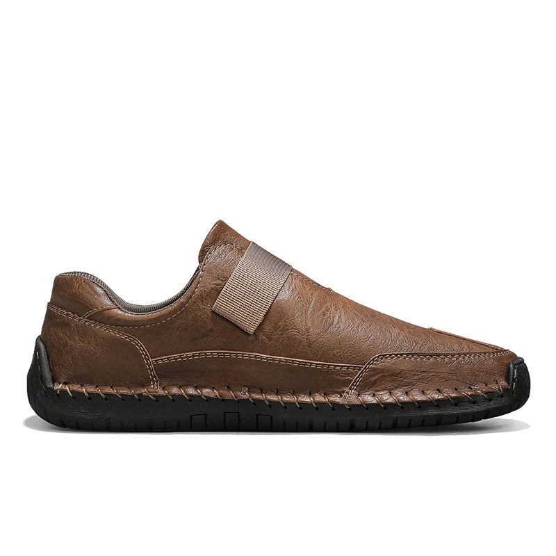 Men's Genuine Leather Walking Shoes - Slip-On, Waterproof, Wide Toe Box with Arch Support