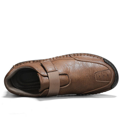 Men's Genuine Leather Walking Shoes - Slip-On, Waterproof, Wide Toe Box with Arch Support