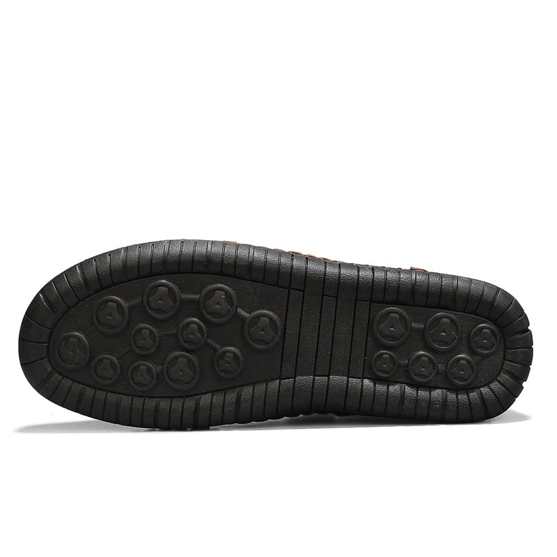 Men's Genuine Leather Walking Shoes - Slip-On, Waterproof, Wide Toe Box with Arch Support