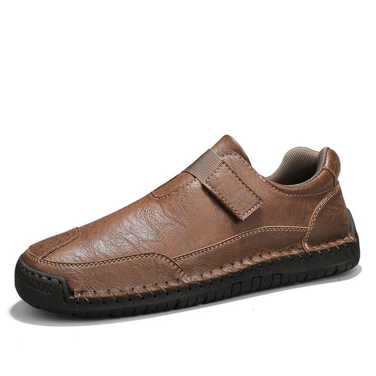 Men's Genuine Leather Walking Shoes - Slip-On, Waterproof, Wide Toe Box with Arch Support