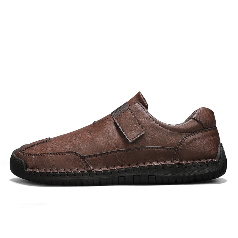 Men's Genuine Leather Walking Shoes - Slip-On, Waterproof, Wide Toe Box with Arch Support