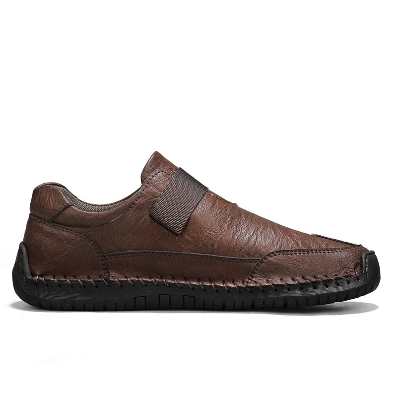 Men's Genuine Leather Walking Shoes - Slip-On, Waterproof, Wide Toe Box with Arch Support