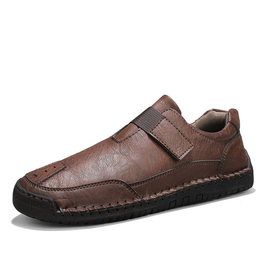 Men's Genuine Leather Walking Shoes - Slip-On, Waterproof, Wide Toe Box with Arch Support