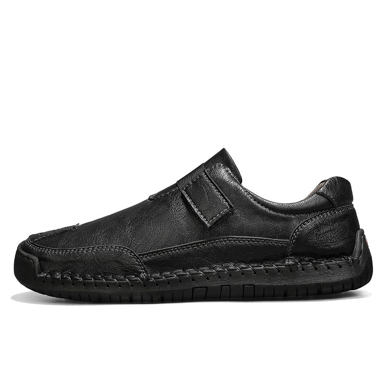 Men's Genuine Leather Walking Shoes - Slip-On, Waterproof, Wide Toe Box with Arch Support