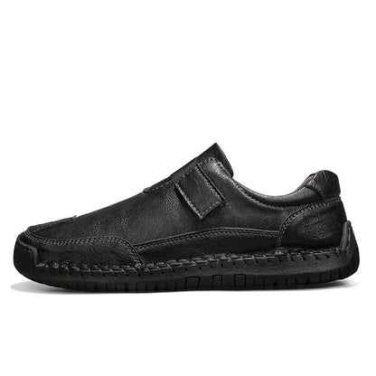 Men's Genuine Leather Walking Shoes - Slip-On, Waterproof, Wide Toe Box with Arch Support