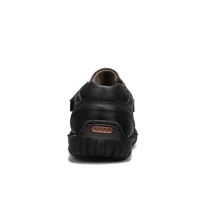 Men's Genuine Leather Walking Shoes - Slip-On, Waterproof, Wide Toe Box with Arch Support