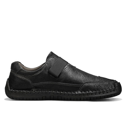 Men's Genuine Leather Walking Shoes - Slip-On, Waterproof, Wide Toe Box with Arch Support