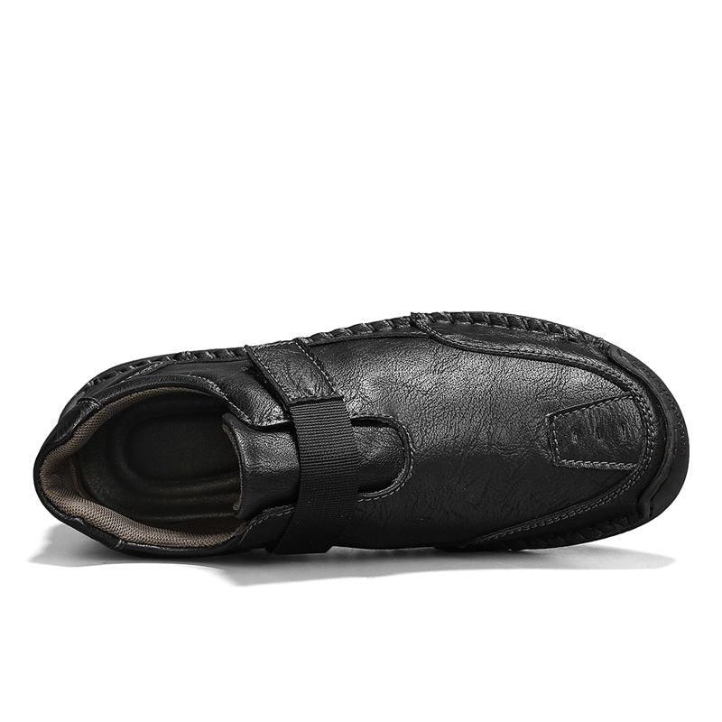 Men's Genuine Leather Walking Shoes - Slip-On, Waterproof, Wide Toe Box with Arch Support