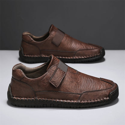 Men's Genuine Leather Walking Shoes - Slip-On, Waterproof, Wide Toe Box with Arch Support