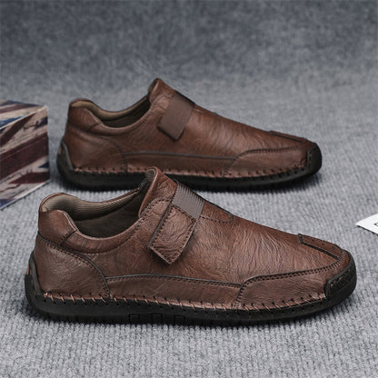 Men's Genuine Leather Walking Shoes - Slip-On, Waterproof, Wide Toe Box with Arch Support