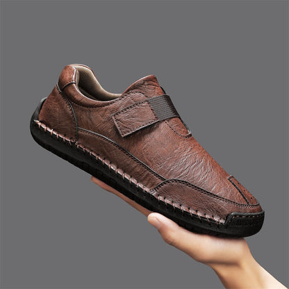Men's Genuine Leather Walking Shoes - Slip-On, Waterproof, Wide Toe Box with Arch Support
