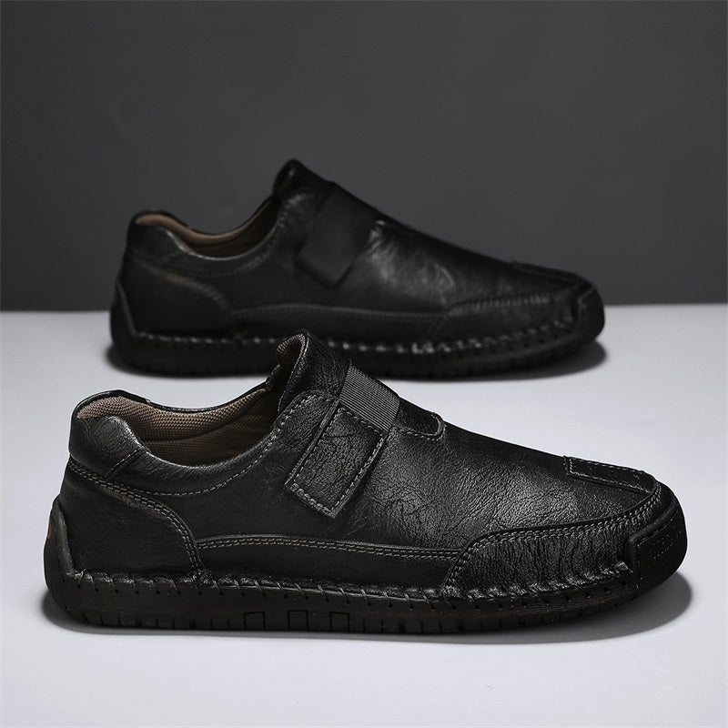 Men's Genuine Leather Walking Shoes - Slip-On, Waterproof, Wide Toe Box with Arch Support