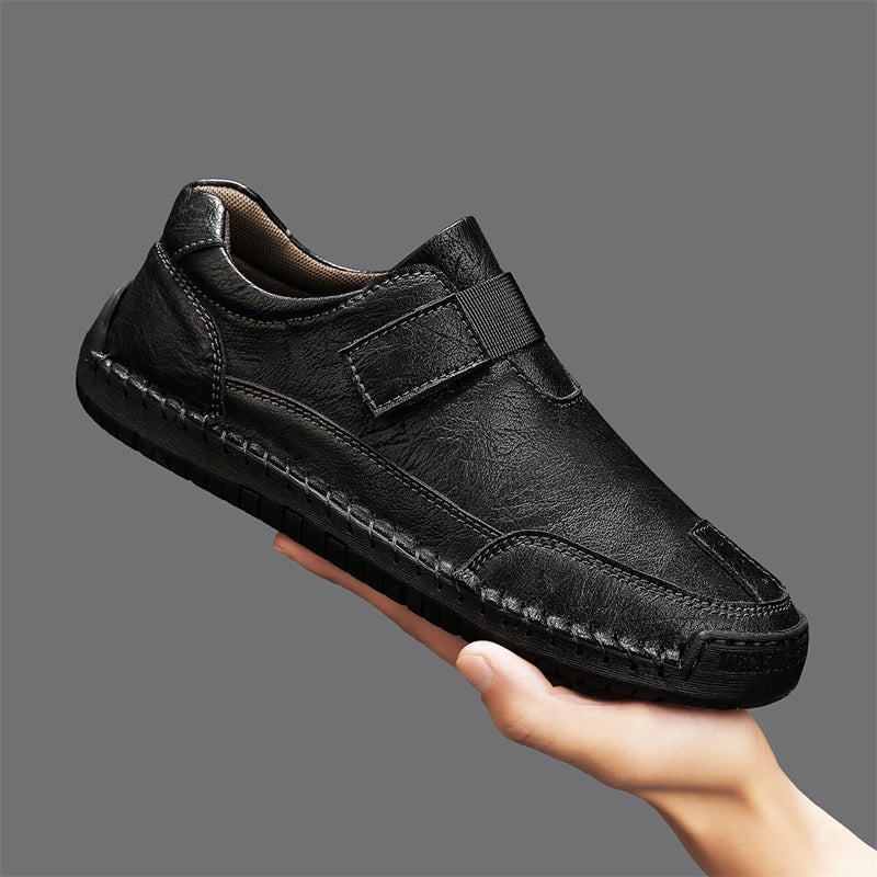 Men's Genuine Leather Walking Shoes - Slip-On, Waterproof, Wide Toe Box with Arch Support