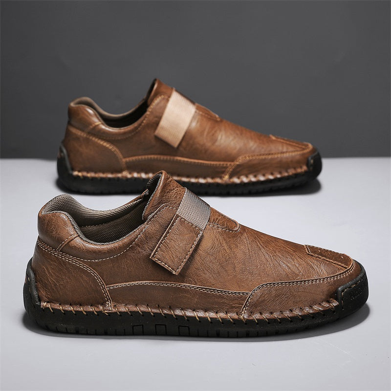 Men's Genuine Leather Walking Shoes - Slip-On, Waterproof, Wide Toe Box with Arch Support