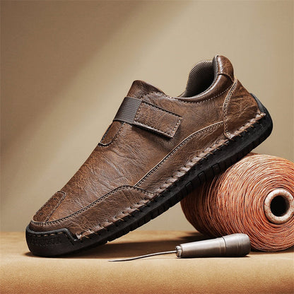 Men's Genuine Leather Walking Shoes - Slip-On, Waterproof, Wide Toe Box with Arch Support