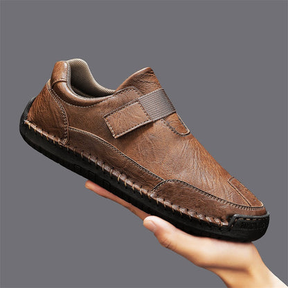 Men's Genuine Leather Walking Shoes - Slip-On, Waterproof, Wide Toe Box with Arch Support