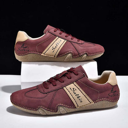 Men's Comfortable Lightweight Anti-Slip Outdoor Walking Work Sneakers - Lace-Up, Waterproof, Wide Toe Box with Arch Support