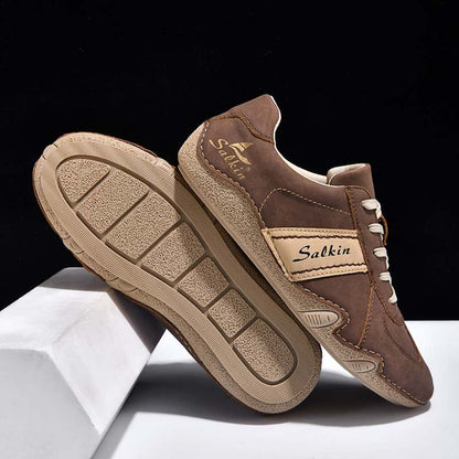 Men's Comfortable Lightweight Anti-Slip Outdoor Walking Work Sneakers - Lace-Up, Waterproof, Wide Toe Box with Arch Support