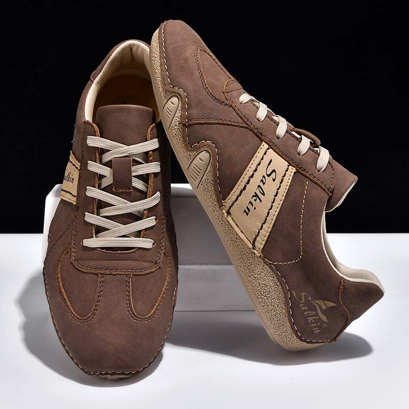 Men's Comfortable Lightweight Anti-Slip Outdoor Walking Work Sneakers - Lace-Up, Waterproof, Wide Toe Box with Arch Support