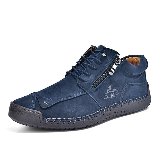 Men's Genuine Leather Suede Casual Boots - Side Zipper, Waterproof, Wide Toe Box with Arch Support