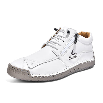 Men's Genuine Leather Suede Casual Boots - Side Zipper, Waterproof, Wide Toe Box with Arch Support