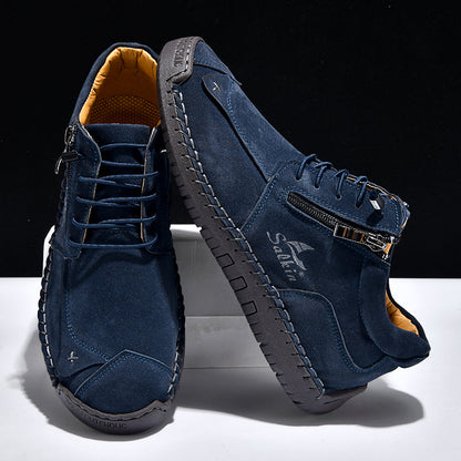 Men's Genuine Leather Suede Casual Boots - Side Zipper, Waterproof, Wide Toe Box with Arch Support