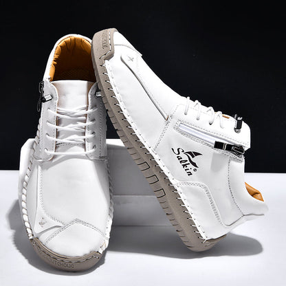 Men's Genuine Leather Suede Casual Boots - Side Zipper, Waterproof, Wide Toe Box with Arch Support